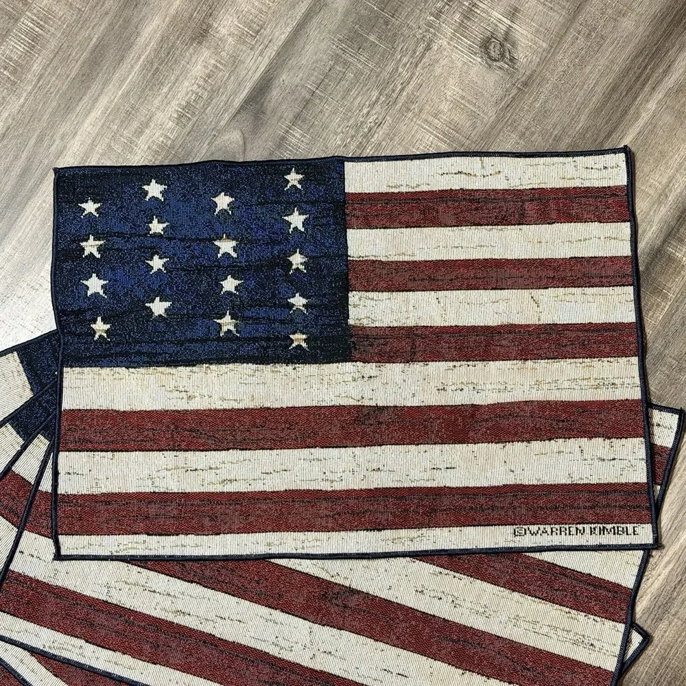 Set of 6 Warren Kimble Americana American Flag Woven Tapestry Placemats Rustic